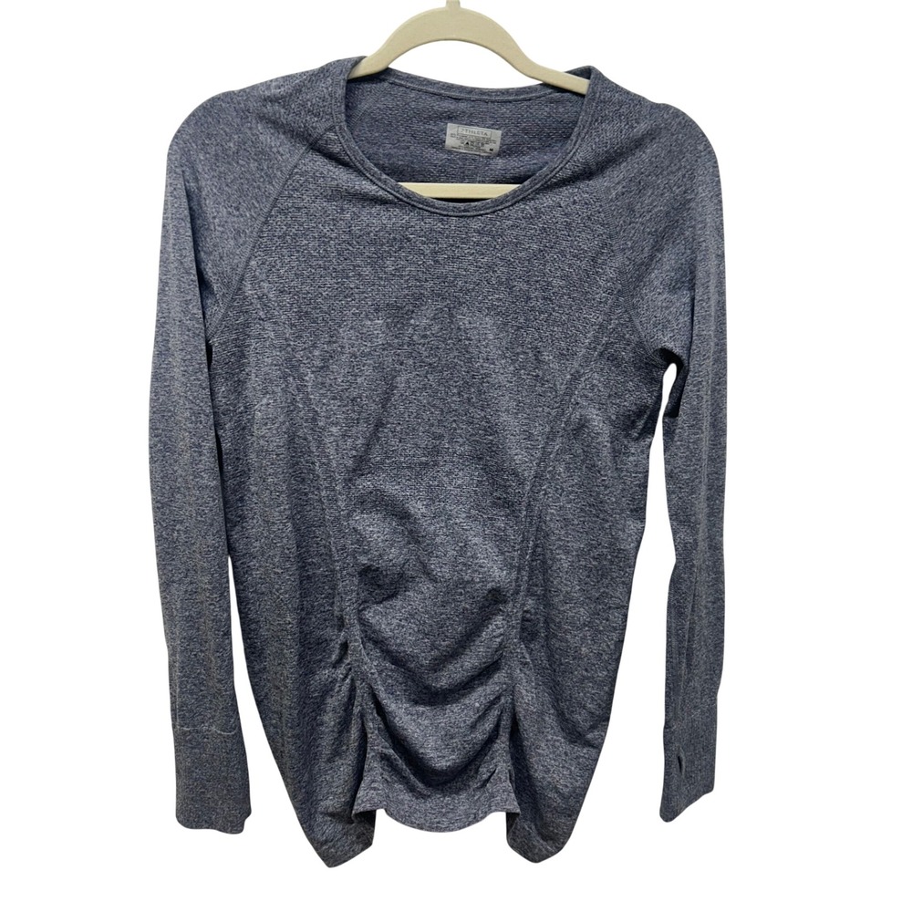 Athleta Momentum Ruched Long Sleeve Top Gray Heather Space Dye 964082 Womens M